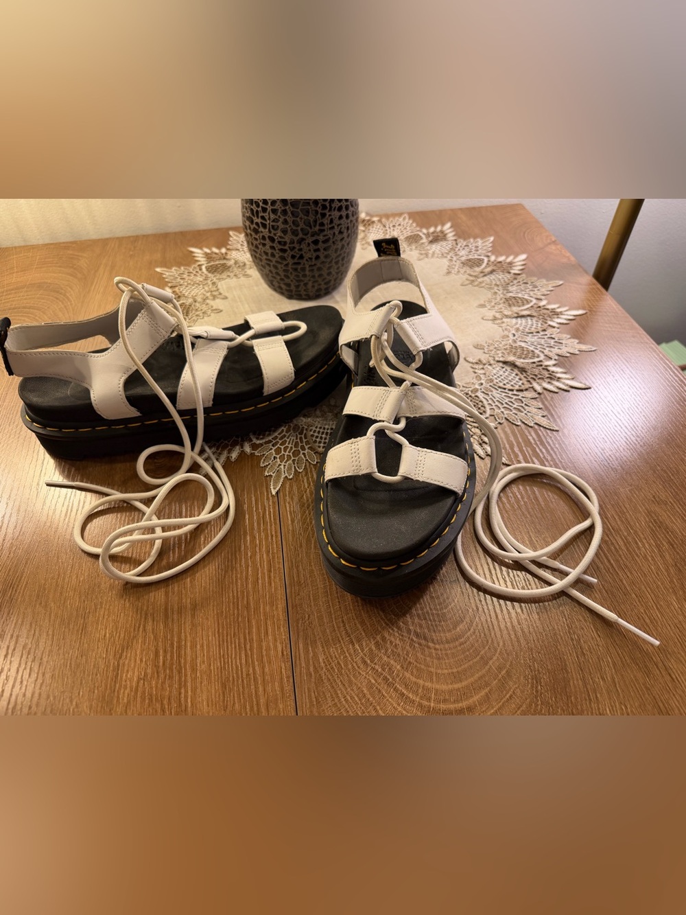 Womens Dr. Martens Nartela White Leather 3 strap with Long Shoestring to Wrap 9